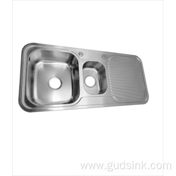 Stainless steel topmount double bowls sink with drainboard